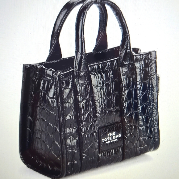 Marc Jacobs Black Croc Embossed Leather Mini Tote/ Crossbody Bag - Picture 2 of 4